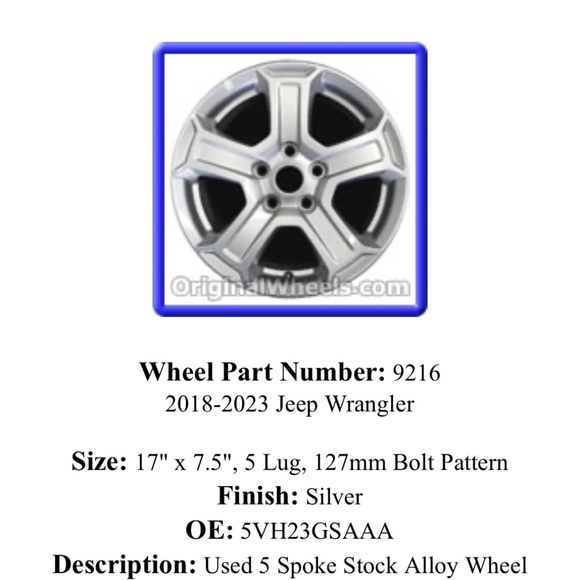 Set of (5) Jeep Wrangler JL 2019 17" Factory Original OEM Wheels Rims 9216 - Picture 5 of 5